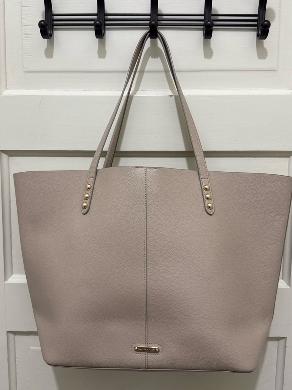 Rebecca Minkoff Taupe Pebbled Leather Tote with Gold Accents